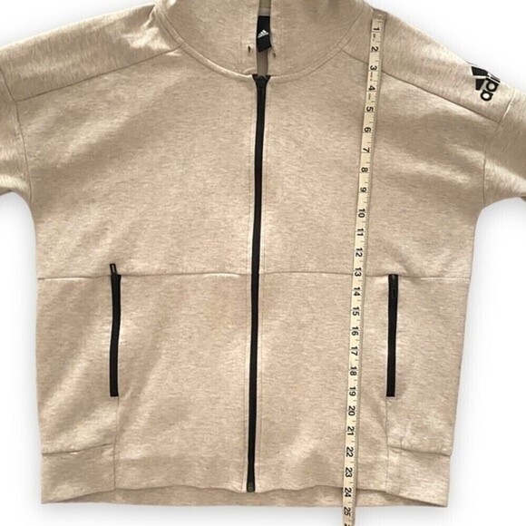 Adidas ID Stadium Full Zip Gray Hoodie Black Zip Comfortable Athletic Sweater - Picture 3 of 15